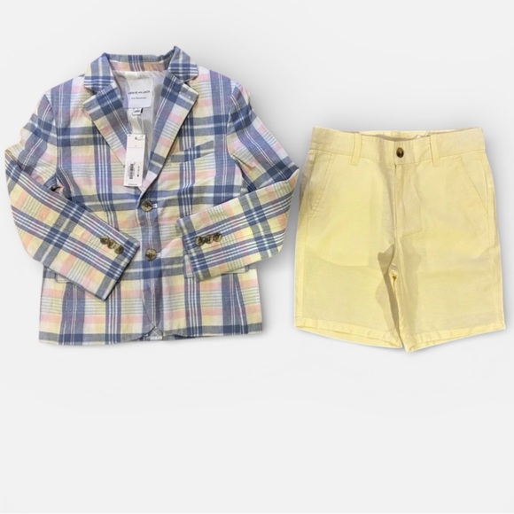 NWT- Janie and Jack Blue Plaid Blazer with Yellow Shorts - Picture 2 of 9
